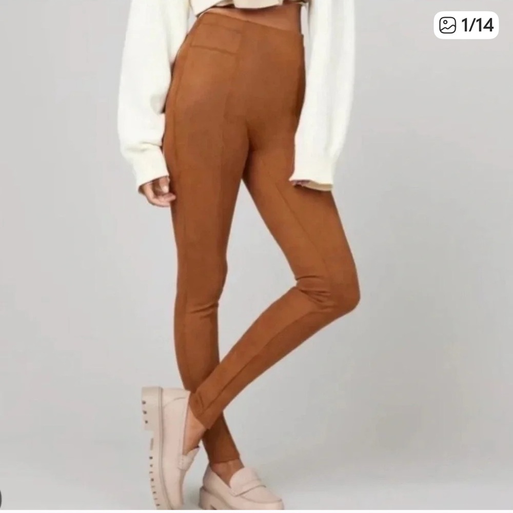 SPANX Faux Suede Leggings in Rich Caramel Size S